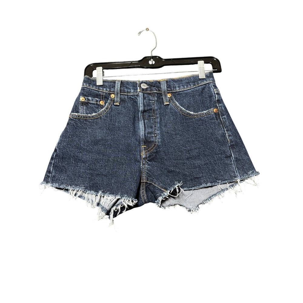 Levi's 501 Original Shorts Womens Size 23 Dark Wash Excellent Cut‎ Off Raw Hem